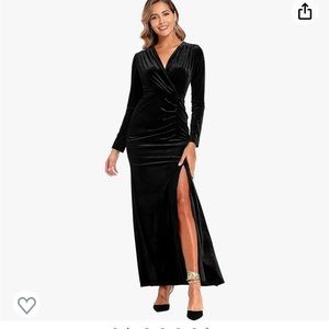 Ababalaya Long Sleeve Wrap Velvet Long Formal Dresses Cocktail Dress